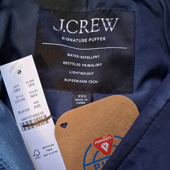 NWT J. Crew Ellington Stowe Puffer Jacket Quilted Primaloft Insulation Navy XXS - Picture 13 of 14